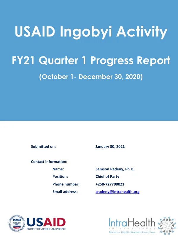 USAID Ingobyi Activity FY21 Quarter 1 Progress Report (October 1- December 30, 2020)