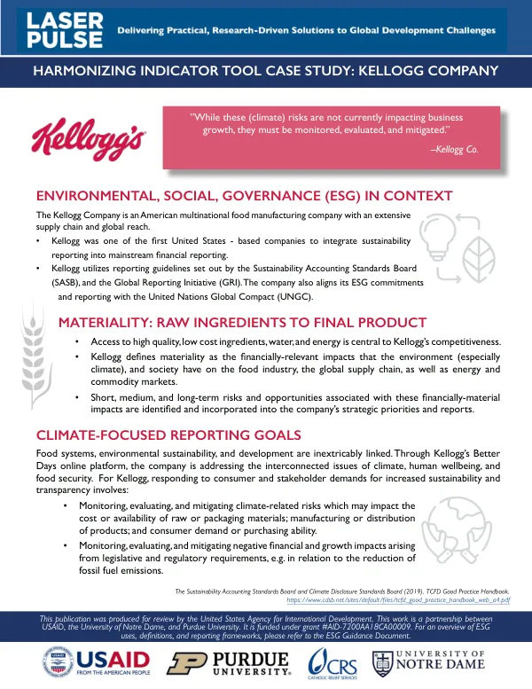 Harmonizing Indicator Tool Case Study: Kellogg's