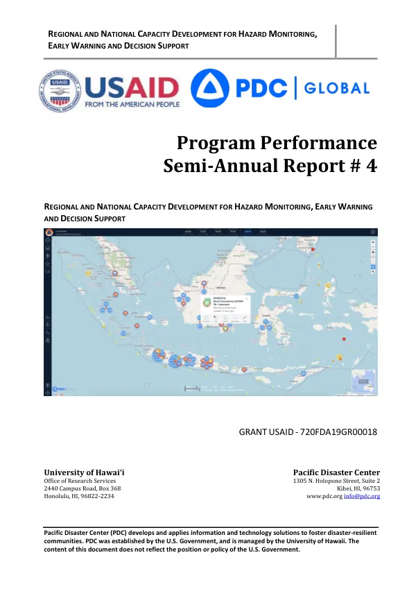 Regional and National Capacity Development for Hazard Monitoring, Early Warning and Decision Support: Semi-Annual Program Performance Report #4