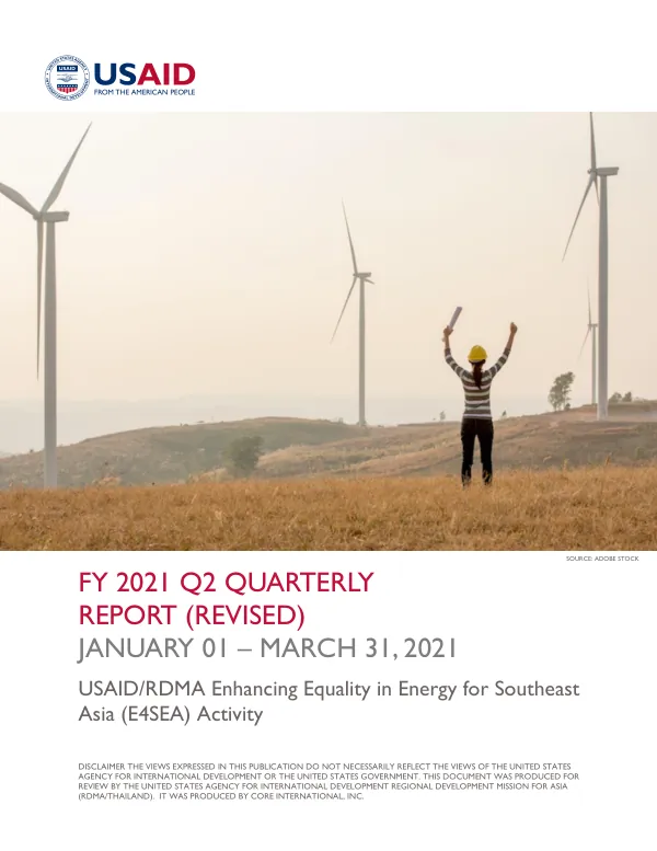 Enhancing Equality in Energy for Southeast Asia (E4SEA) Activity Quarterly Performance Report