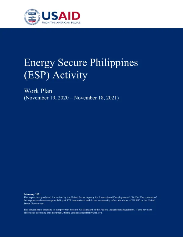 Energy Secure Philippines (ESP) Activity Work Plan