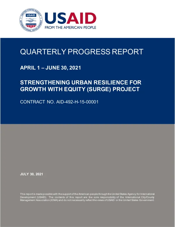 USAID Strengthening Urban Resilience for Growth with Equity (SURGE) Project 3rd Quarter Progress Report, April to June 2021