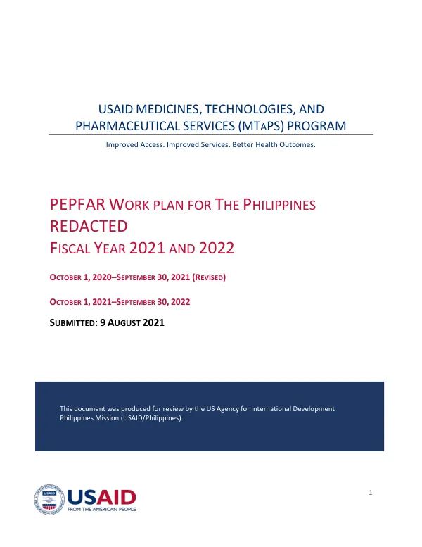 PEPFAR Work Plan for The Philippines: Fiscal Year 2021 and 2022