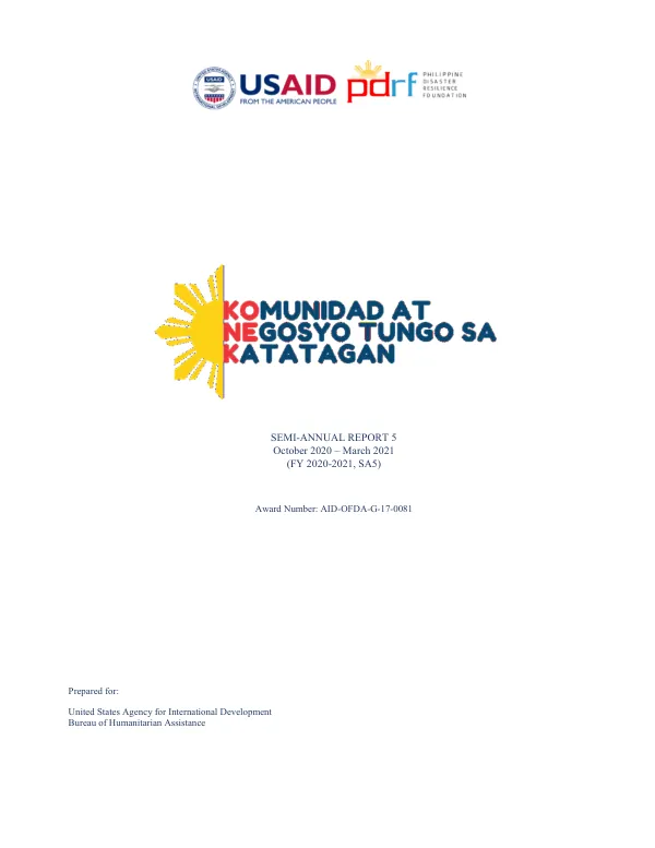 Semi-Annual Report 5: Building Resilient Communities and Businesses through Public-Private Partnerships in Disaster Risk Reduction and Management