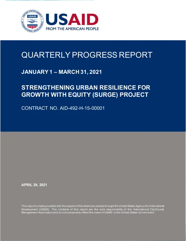 USAID Strengthening Urban Resilience for Growth with Equity (SURGE) Project 2nd Quarter Progress Report, January to March 2021