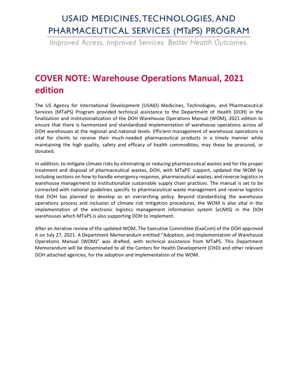 Warehouse Operations Manual, 2021