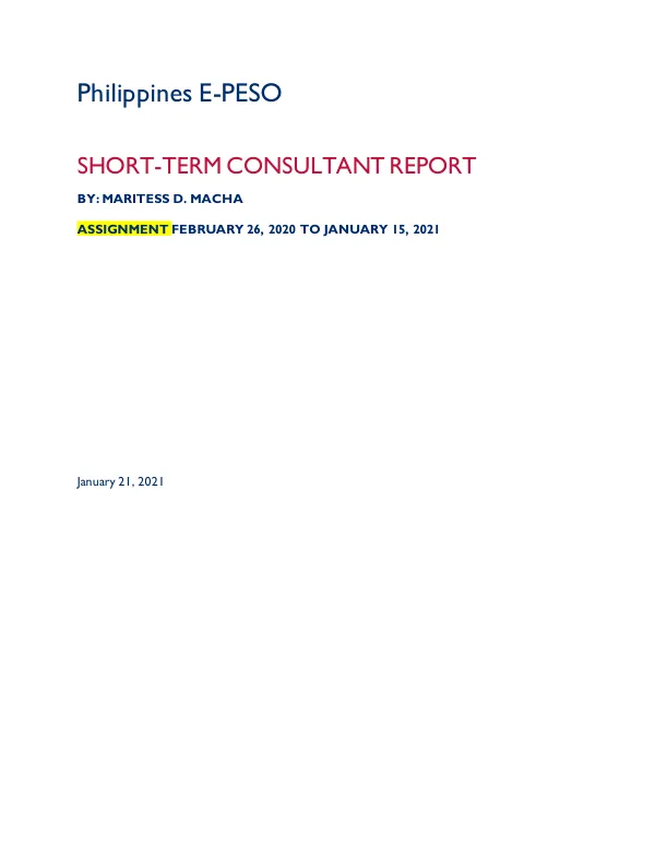 Philippines E-PESO SHORT-TERM CONSULTANT REPORT
