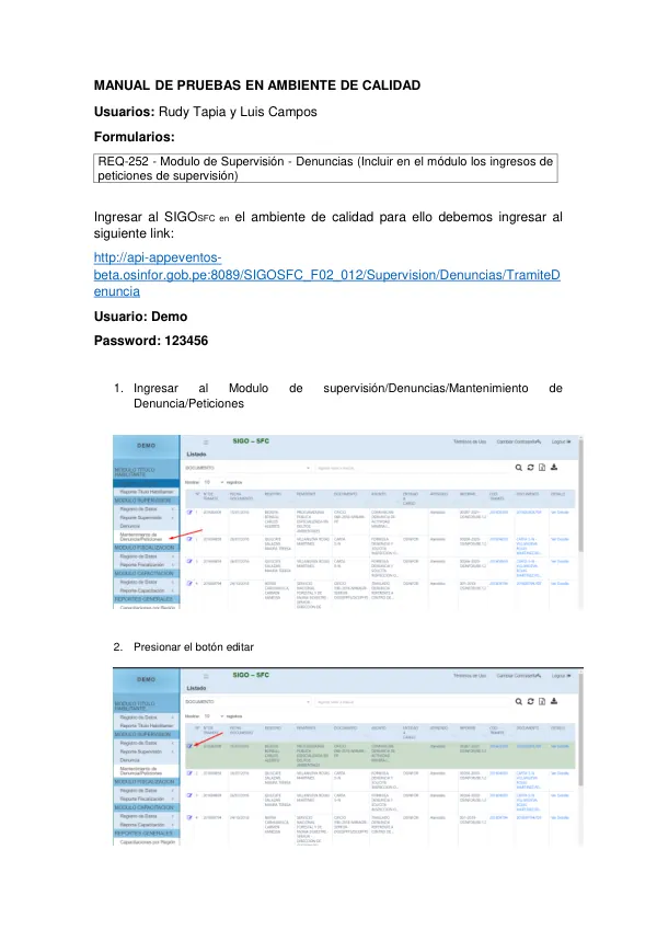MANUAL DE PRUEBAS EN AMBIENTE DE CALIDAD