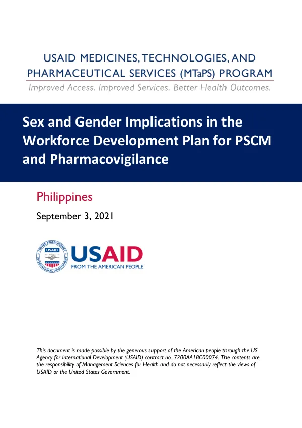 Sex and Gender Implications in the Workforce Development Plan for PSCM and Pharmacovigilance