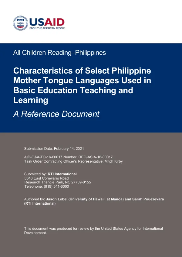 Characteristics of Select Philippine Mother Tongue Languages Used in Basic Education Teaching and Learning