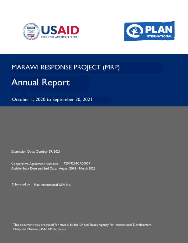FY 2021 Annual Report/USAID/Philippines Marawi Response Project (MRP)
