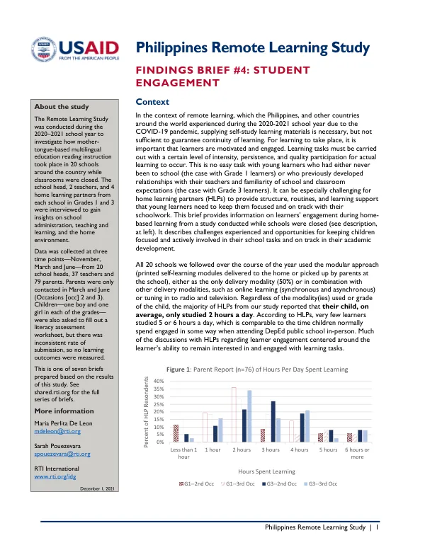 Philippines Remote Learning Study: Findings Brief 4: Student Engagement