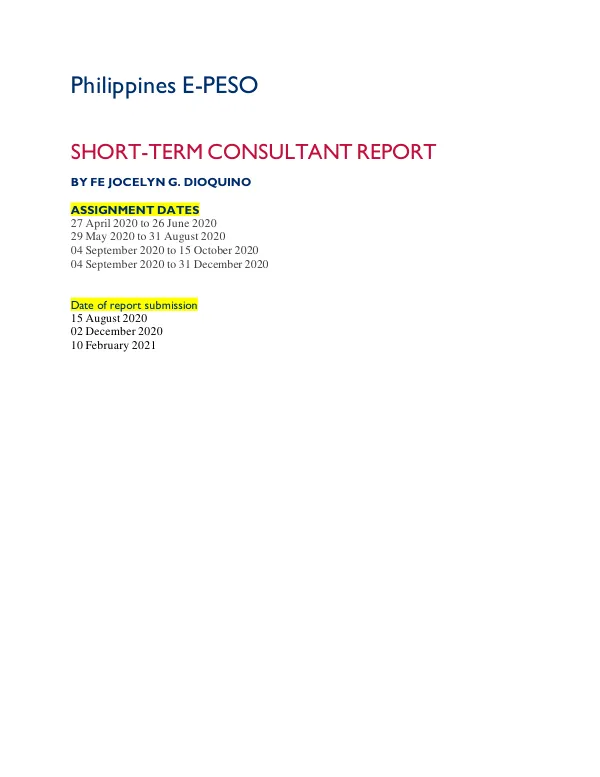 Philippines E-PESO Short-Term Consultant Report