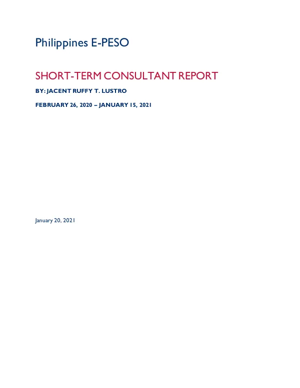 Philippines E-PESO SHORT-TERM CONSULTANT REPORT
