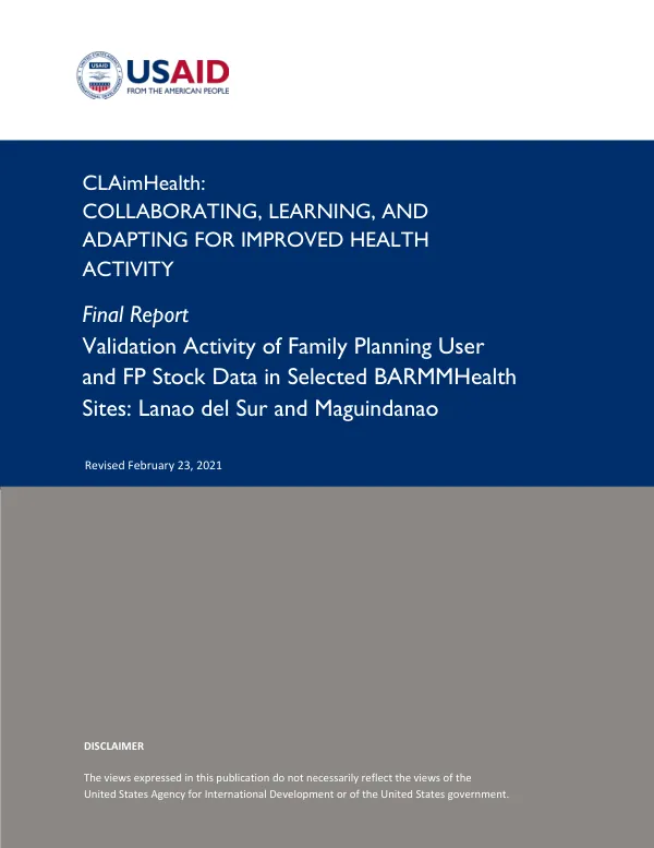 Final Report on Data Validation for FP in Selected BARMMHealth Sites