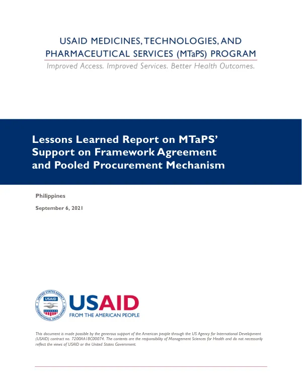 Lessons Learned Report on MTaPS' Support on Framework Agreement and Pooled Procurement Mechanism