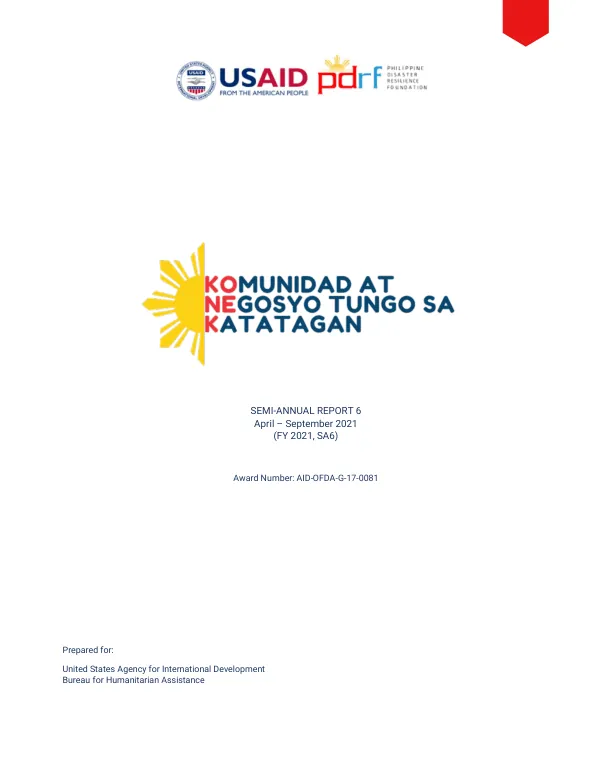 Semi-Annual Report 6: Project Komunidad at Negosyo Tungo sa Katatagan (KoNeK)