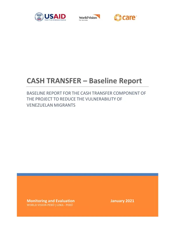 Baseline Report for the Cash Transfer Component of the Project to Reduce the Vulnerability of Venezuelan Migrants