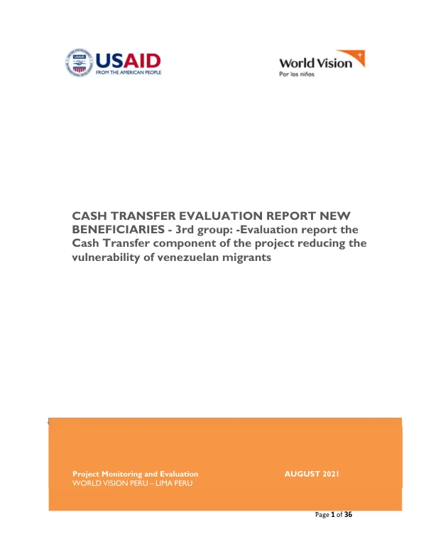 Cash Transfer Evaluation Report: Reducing the Vulnerability of Venezuelan Migrants