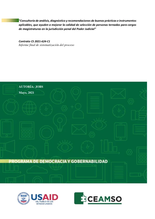 Consultoría de análisis, diagnóstico y recomendaciones de buenas prácticas e instrumentos aplicables para la selección de magistraturas en la jurisdicción penal del Poder Judicial