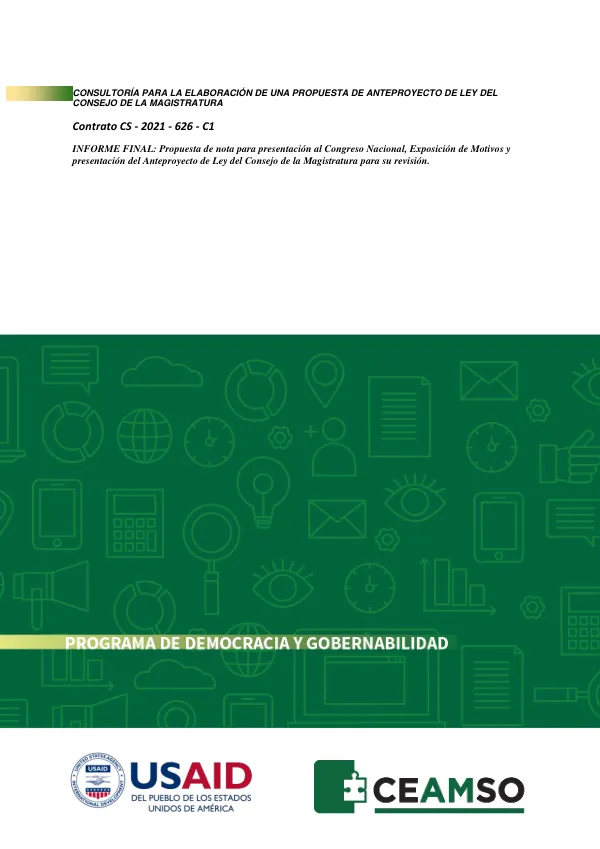 Propuesta de nota para presentación al Congreso Nacional, Exposición de Motivos y presentación del Anteproyecto de Ley del Consejo de la Magistratura