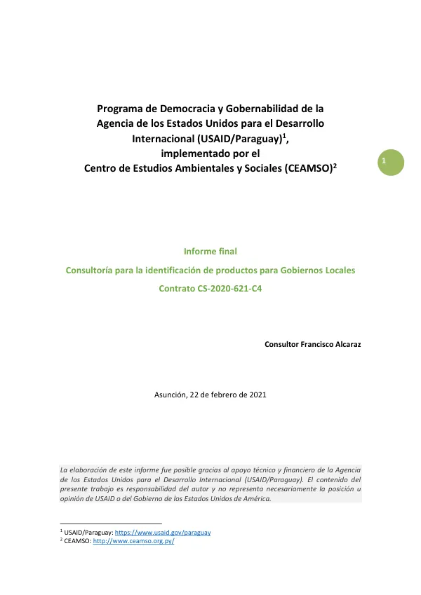 Informe final: Consultoría para la identificación de productos para Gobiernos Locales