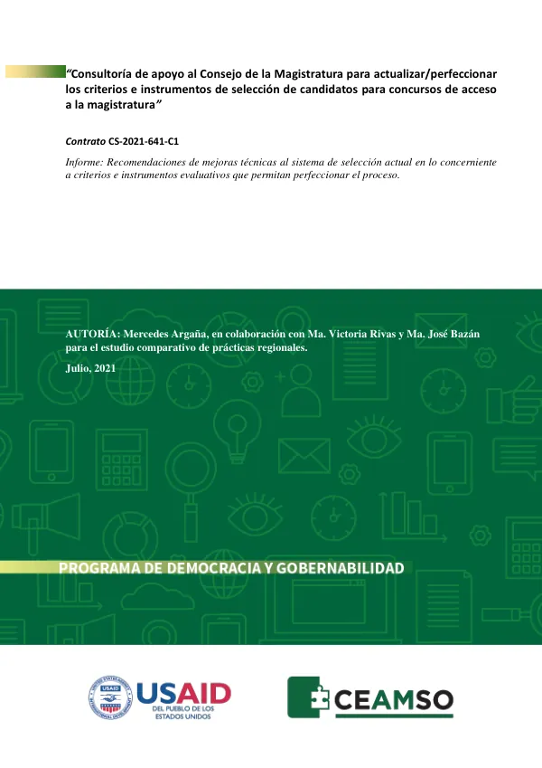 Consultoría de apoyo al Consejo de la Magistratura para actualizar/perfeccionar los criterios e instrumentos de selección de candidatos para concursos de acceso a la magistratura