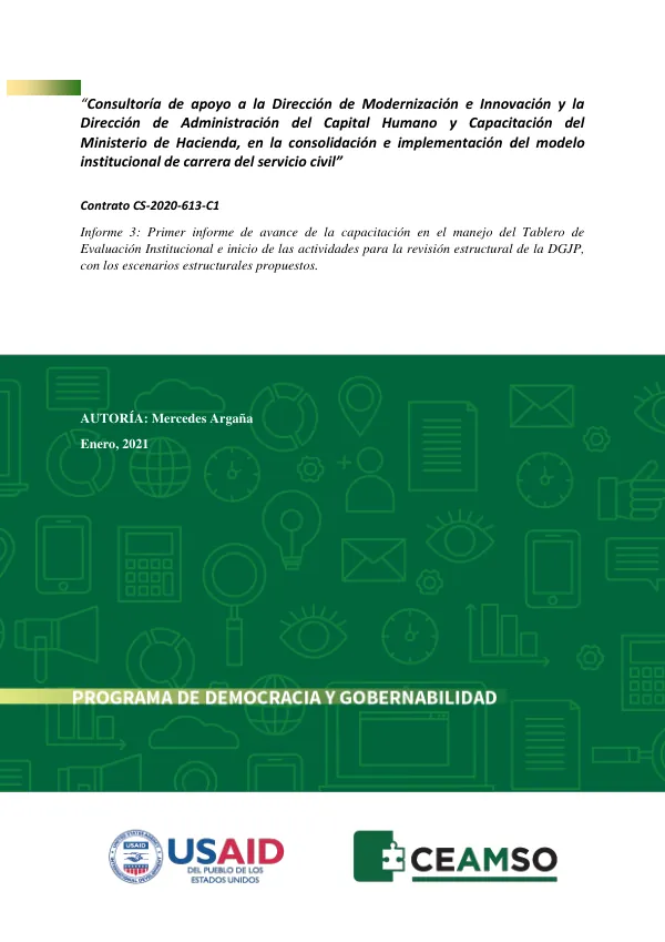 Consultoría de apoyo a la Dirección de Modernización e Innovación y la Dirección de Administración del Capital Humano y Capacitación del Ministerio de Hacienda, en la consolidación e implementación del modelo institucional de carrera del servicio civil