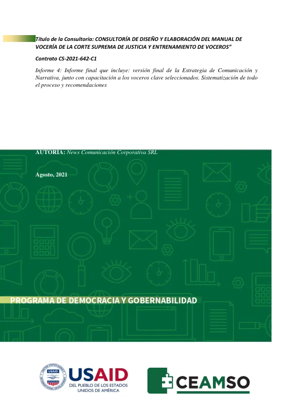 CONSULTORÍA DE DISEÑO Y ELABORACIÓN DEL MANUAL DE VOCERÍA DE LA CORTE SUPREMA DE JUSTICIA Y ENTRENAMIENTO DE VOCEROS