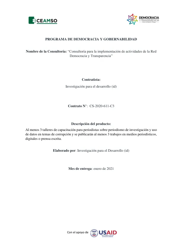 Consultoría para la implementación de actividades de la Red Democracia y Transparencia