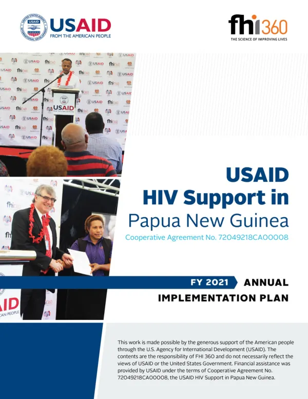FY 2021 Annual Implementation Plan for USAID HIV Support in Papua New Guinea