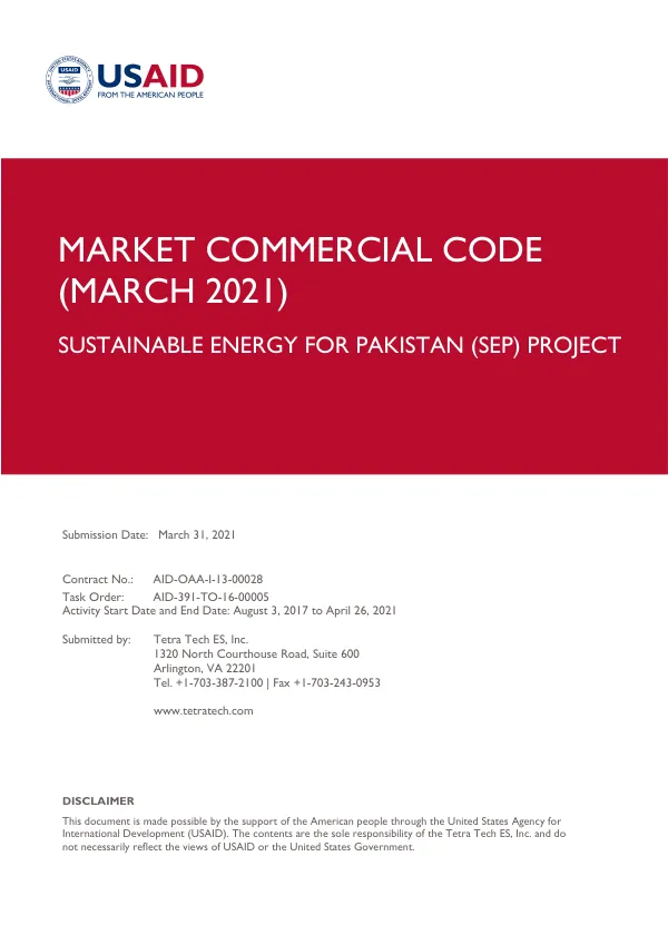 Market Commercial Code (MARCH 2021) for Sustainable Energy for Pakistan (SEP) Project