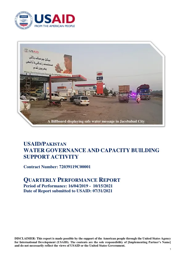 Quarterly Performance Report FY 2021 Q3: Water Governance and Capacity Building Support Activity