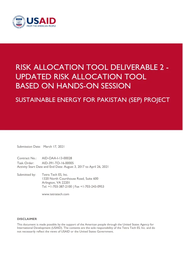 Risk Allocation Tool Deliverable 2: Updated Risk Allocation Tool Based on Hands-On Session