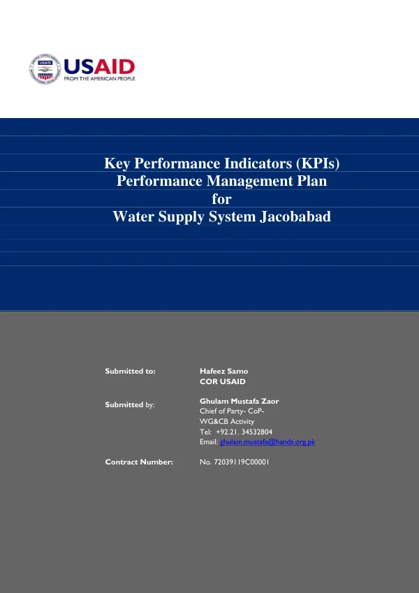 Performance Management Plan for Water Supply System Jacobabad