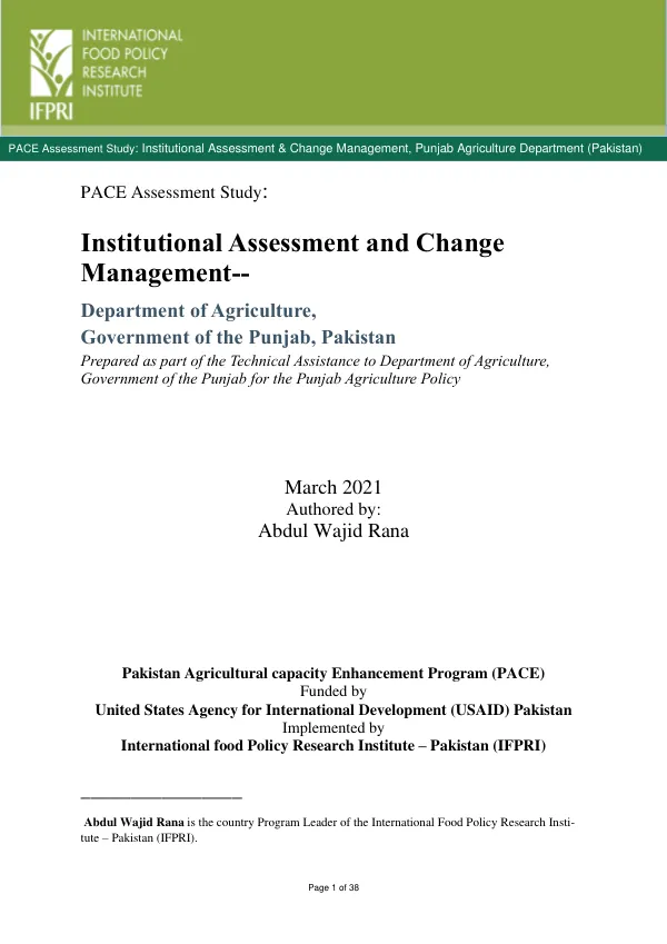 PACE Assessment Study: Institutional Assessment and Change Management, Punjab Agriculture Department (Pakistan)
