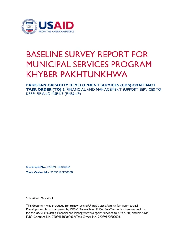 Baseline Survey Report for Municipal Services Program Khyber Pakhtunkhwa: Financial and Management Support Services to KPRP, FIP and MSP-KP (FMSS-KP)