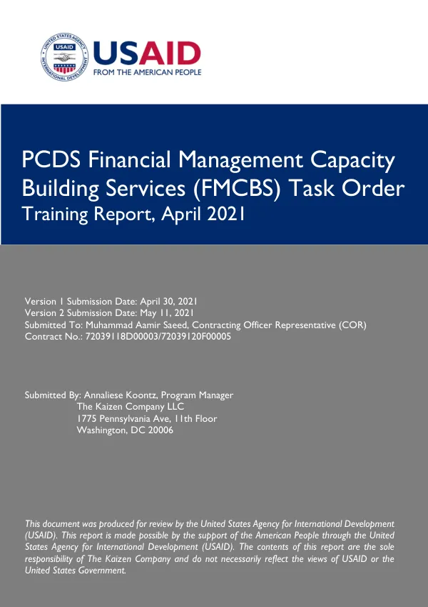 USAID PCDS FMCBS—Training Report April 2021