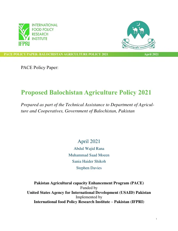 Proposed Balochistan Agriculture Policy 2021