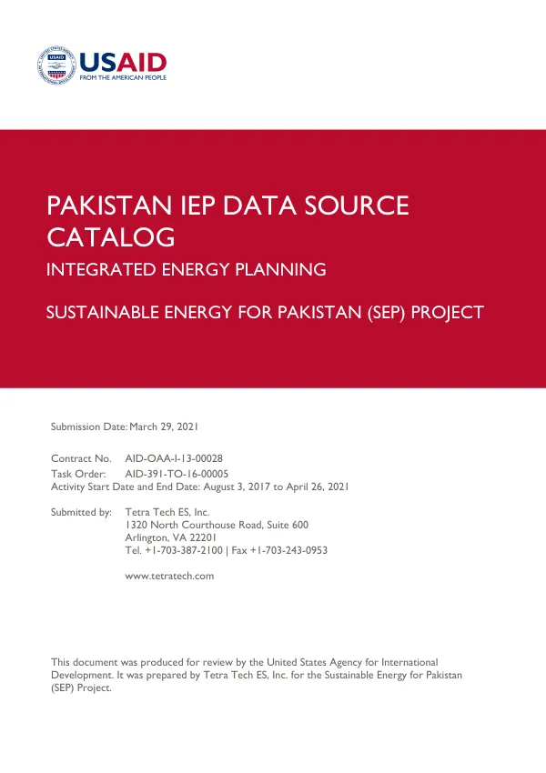 Pakistan IEP Data Source Catalog