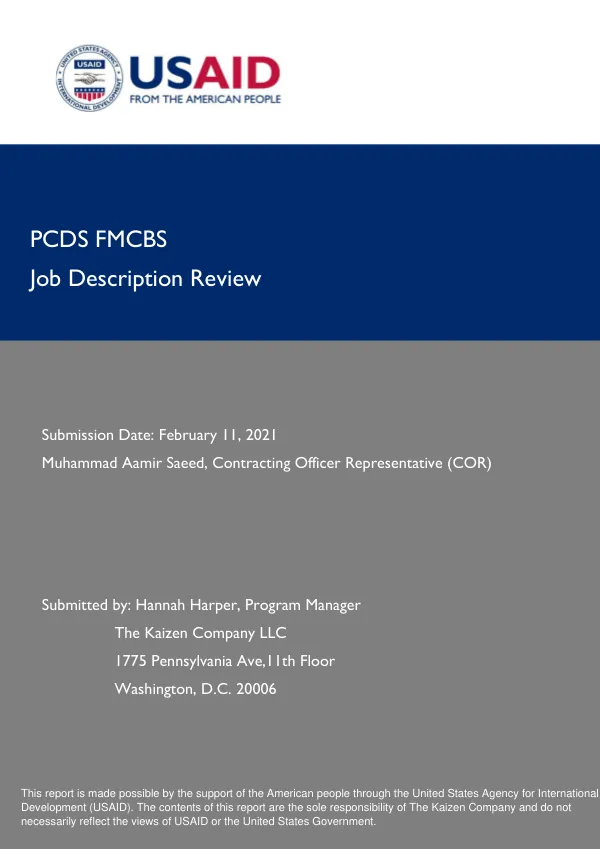 Job Descriptions Review for Pakistan Capacity Development Services (PCDS) Financial and Management Support Services