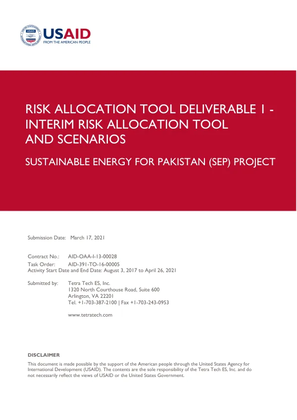 Risk Allocation Tool Deliverable 1 - Interim Risk Allocation Tool and Scenarios