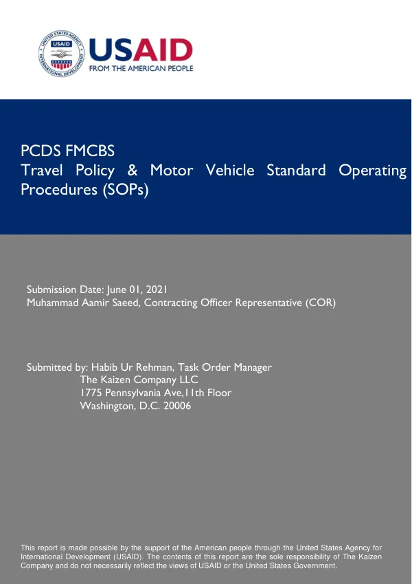 USAID PCDS FMCBS—Travel & Motor Vehicle Administration SOPs