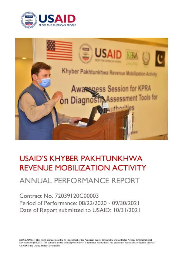 USAID KHYBER PAKHTUNKHWA REVENUE MOBILIZATION (KPRM) ACTIVITY, ANNUAL PERFORMANCE REPORT FY 2021