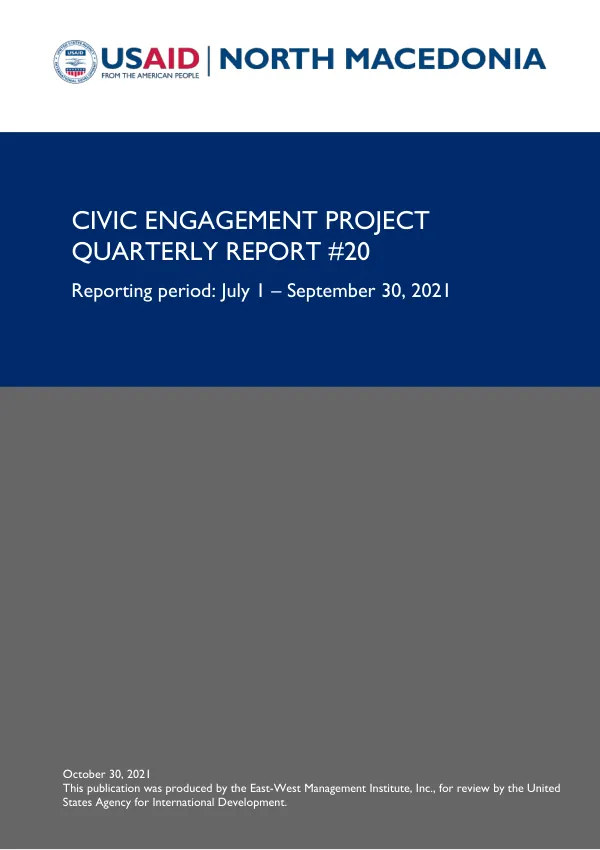 USAID's Civic Engagement Project - Quarterly Report #20 – July 1 – September 30, 2021