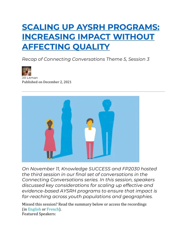 Scaling Up AYSRH Programs: Increasing Impact Without Affecting Quality