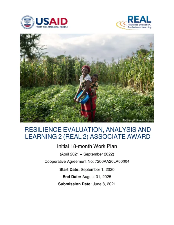 Resilience Evaluation, Analysis and Learning 2 Associate Award Initial 18-month Work Plan