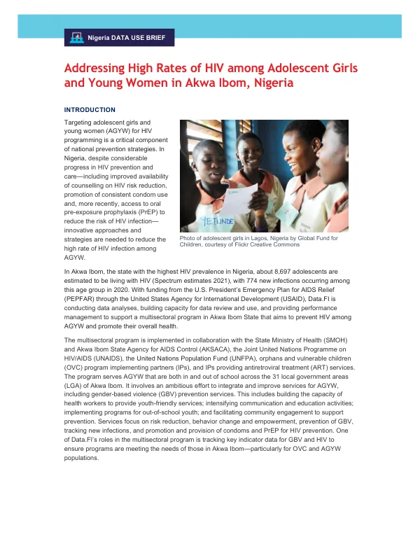 Addressing High Rates of HIV among Adolescent Girls and Young Women in Akwa Ibom, Nigeria
