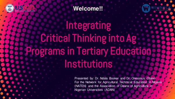Integrating Critical Thinking into Ag Programs in Tertiary Education Institutions