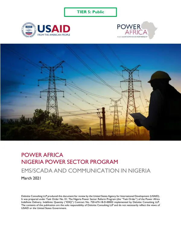 Nigeria Power Sector Program: EMS/SCADA and Communications in Nigeria